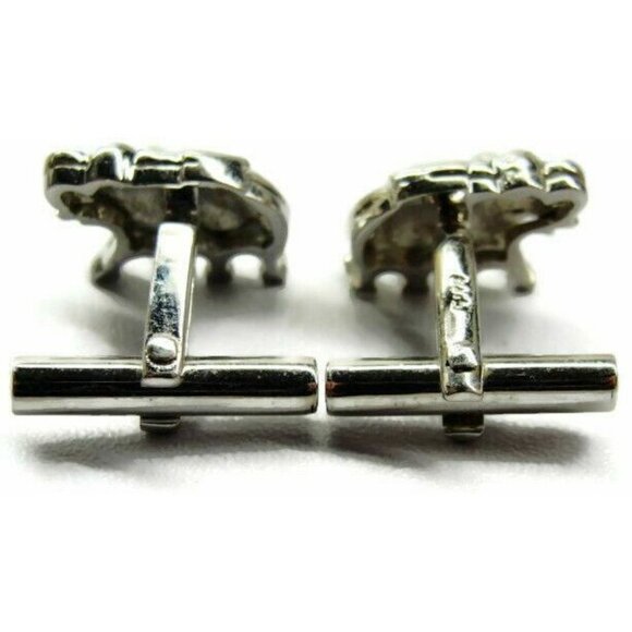 Antique Elephant Figure Silver Tone Sterling Silver 925 Vintage Patina Cufflinks - Picture 5 of 8